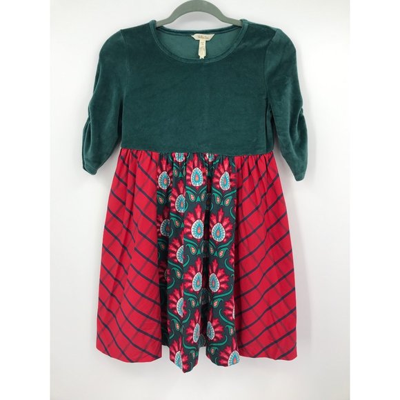 Matilda Other - Matilda Jane Girls In The Spirit Dress Green Velour and Red Print Size 14